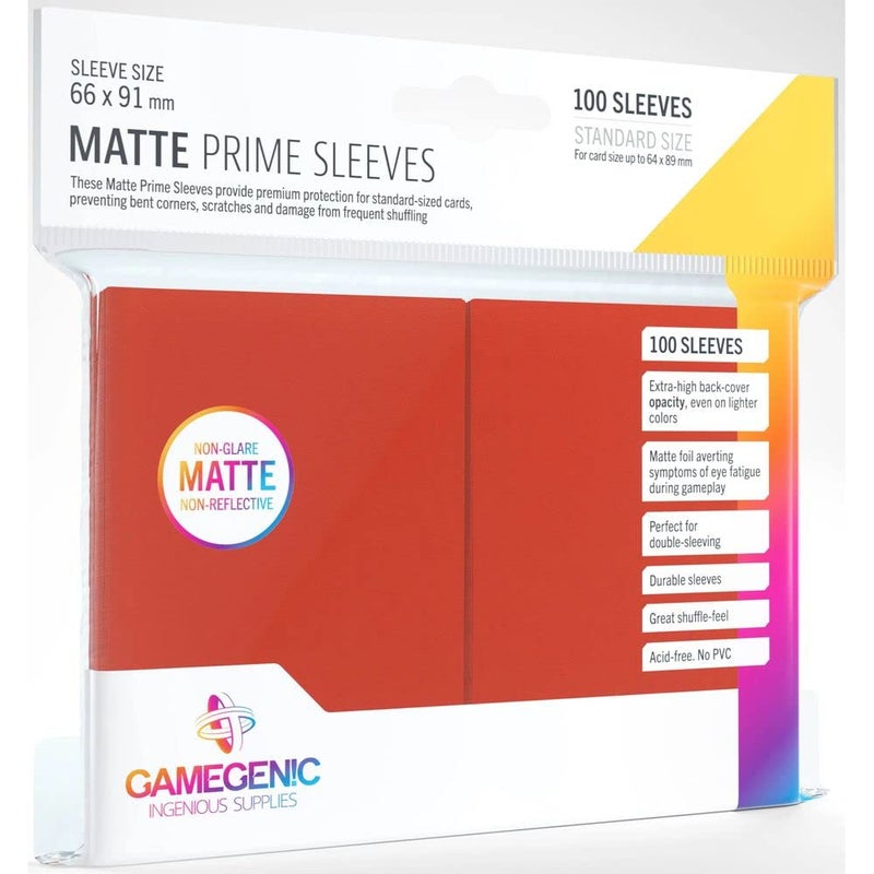 Gamegenic 100 Pack 66 x 91 mm Red Standard Size Matte Prime Sleeves (GG1027) - Image 1